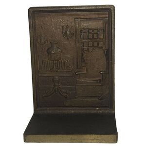 Vintage Cast Iron Bradley & Hubbard Bookends Library Scene Book End Home
